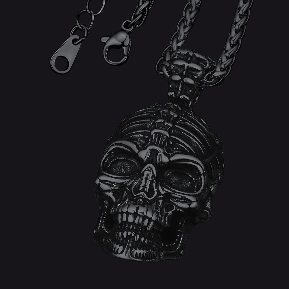 FaithHeart Vintage Alien Skull Pendant Necklace Stainless Steel Gothic Jewelry FaithHeart