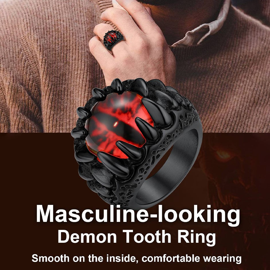 Gothic Dragon Teeth Red Evil Eyes Ring For Men