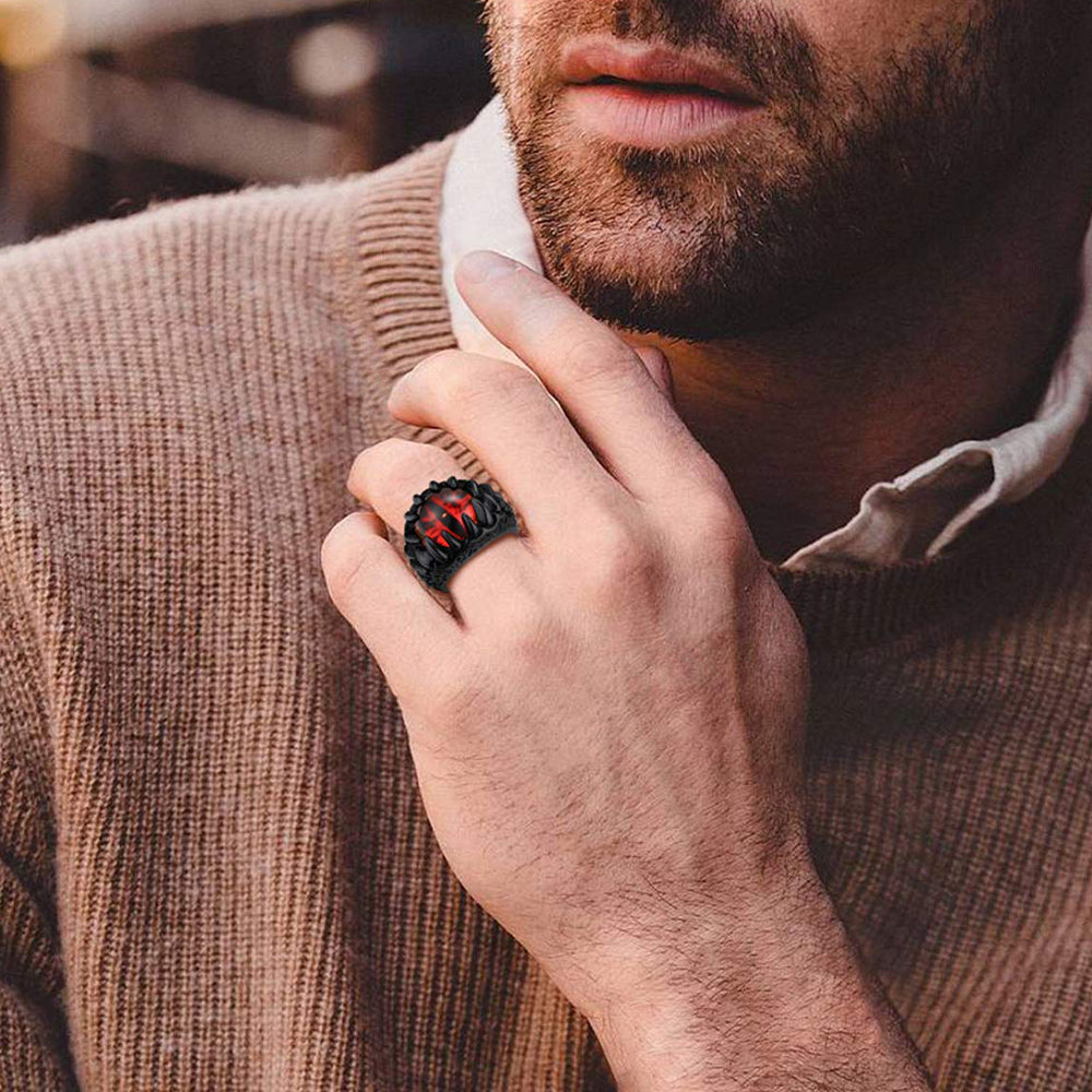 Gothic Dragon Teeth Red Evil Eyes Ring For Men