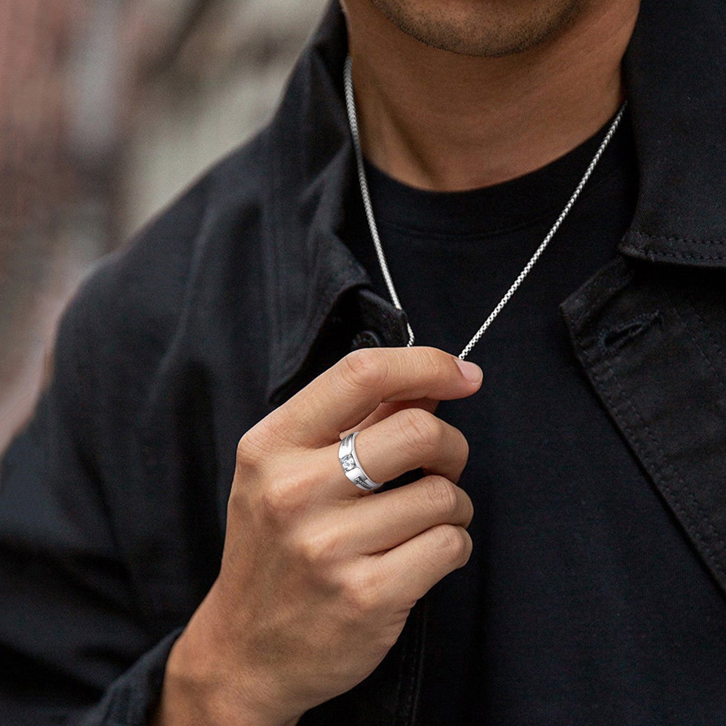 FaithHeart Men's Black Onyx Ring Diamond Ring in Sterling Silver FaithHeart