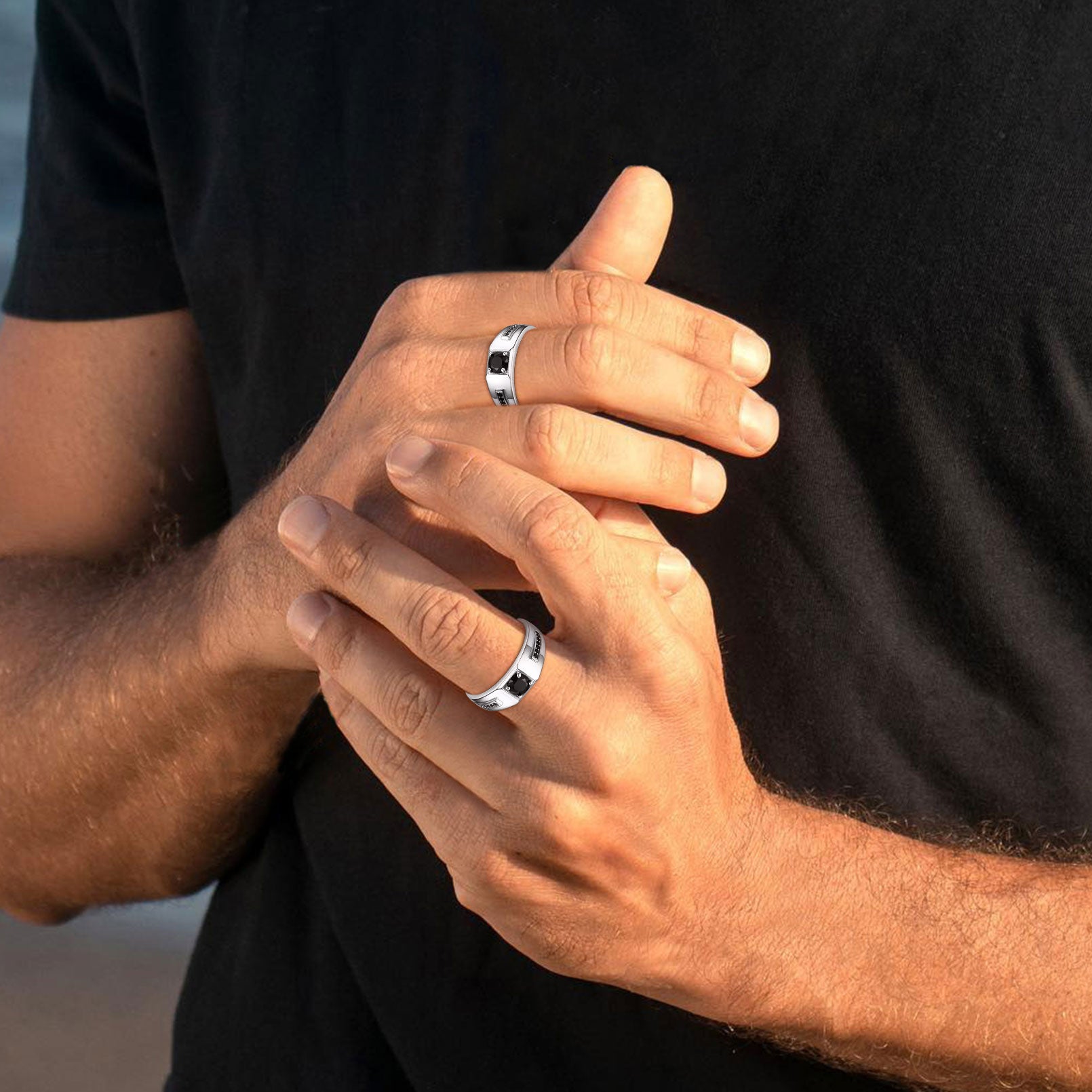 FaithHeart Men's Black Onyx Ring Diamond Ring in Sterling Silver FaithHeart