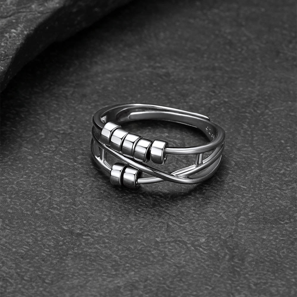925 Sterling Silver Bead Anxiety Adjustable Ring for Women Men