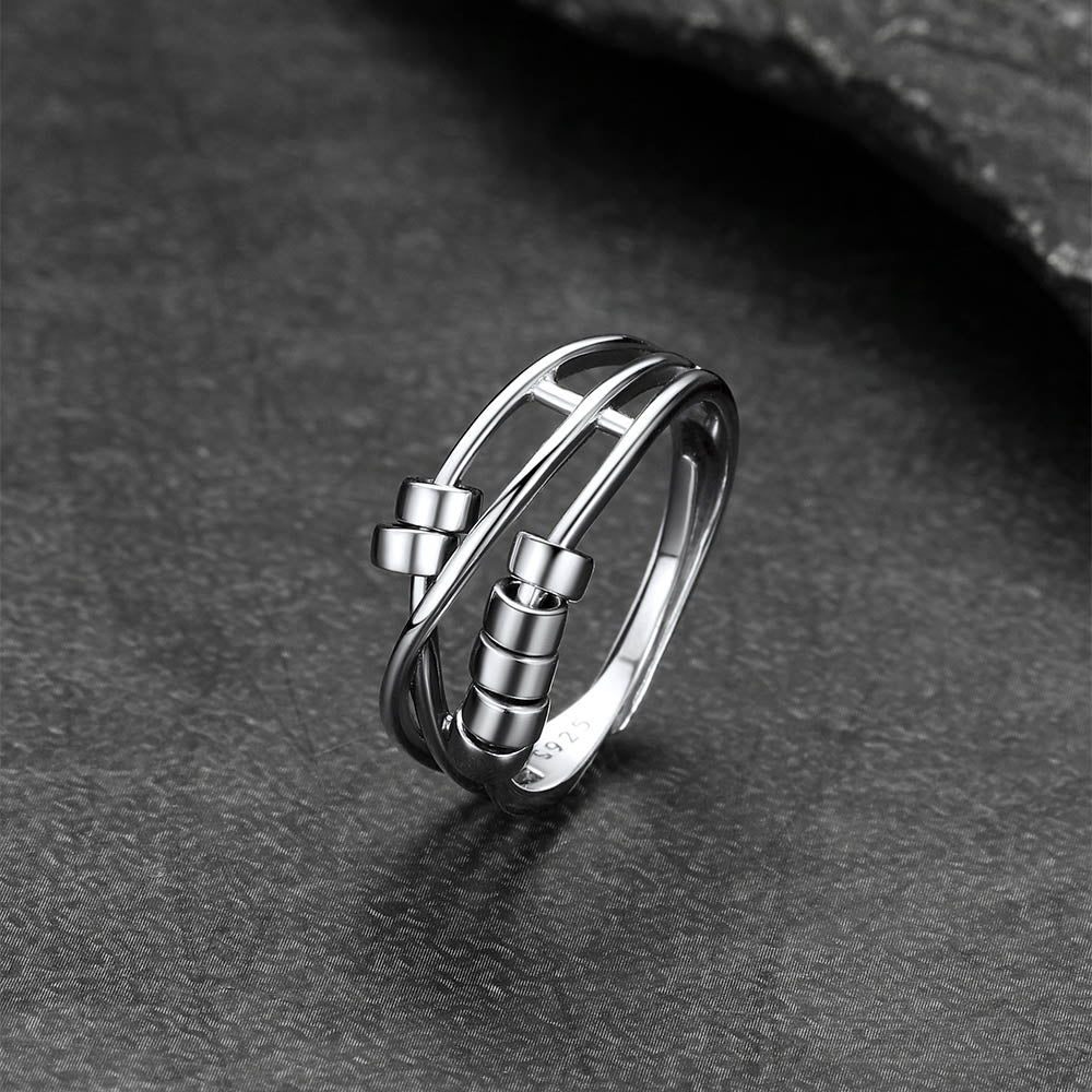925 Sterling Silver Bead Anxiety Adjustable Ring for Women Men