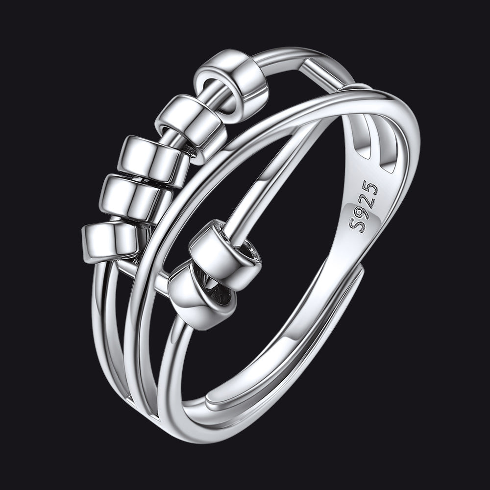 925 Sterling Silver Anxiety Bead Ring Front View