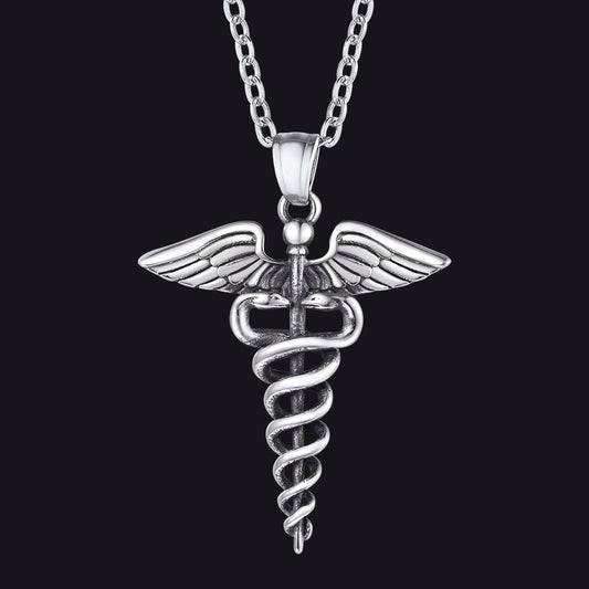 Caduceus Medical Alert Snake Necklace with Wingsimg
