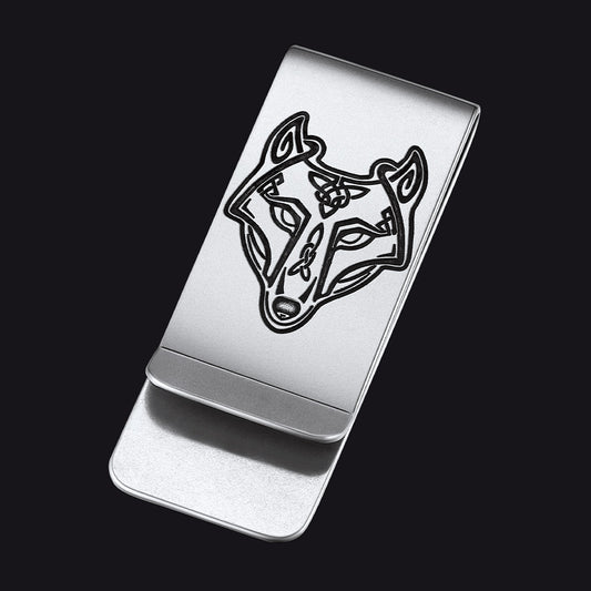 Viking Fenrir Wolf Celtic Knot MoneyClip Slim Credit Card Holderimg