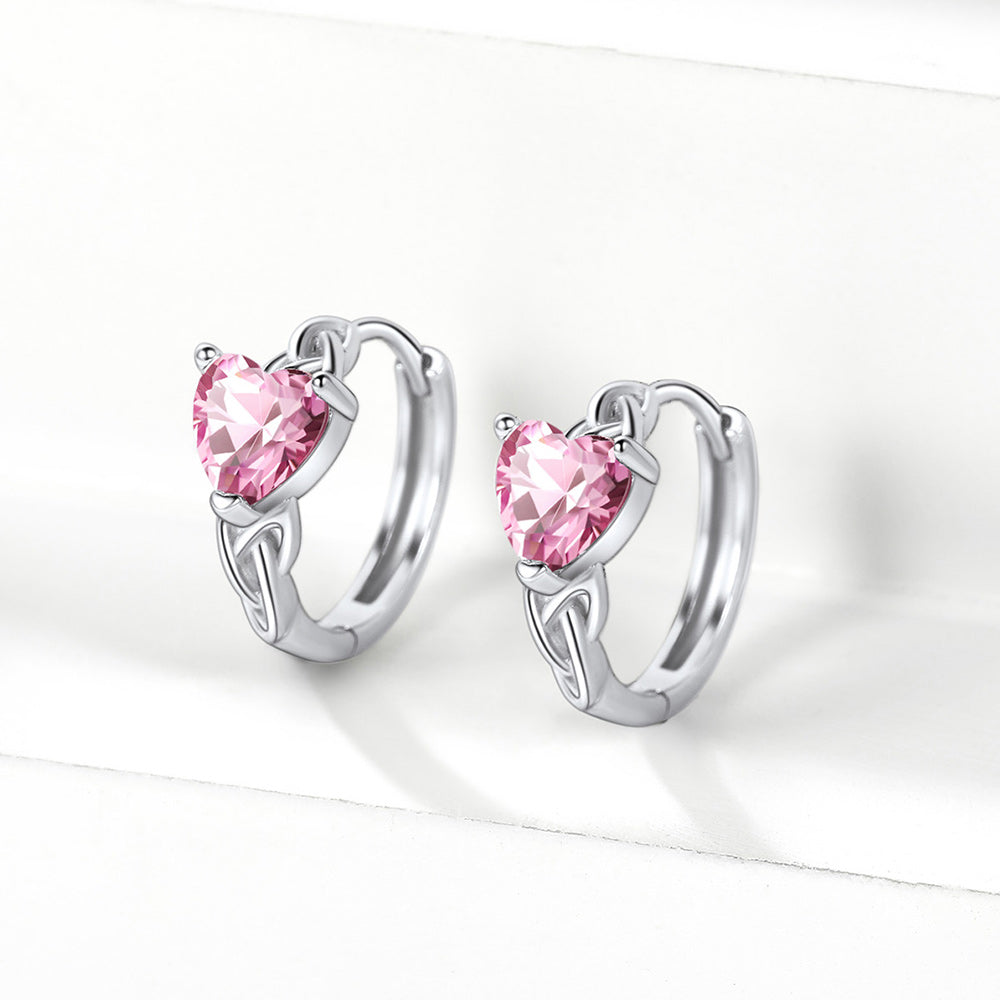 Sterling Silver Celtic Hoop Earrings with Birthstone for Women