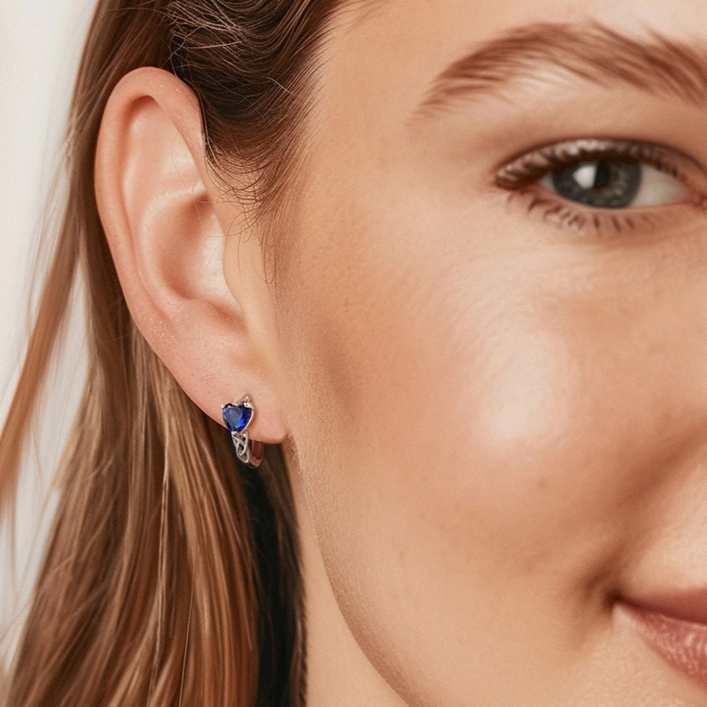 Sterling Silver Celtic Hoop Earrings with Birthstone for Women