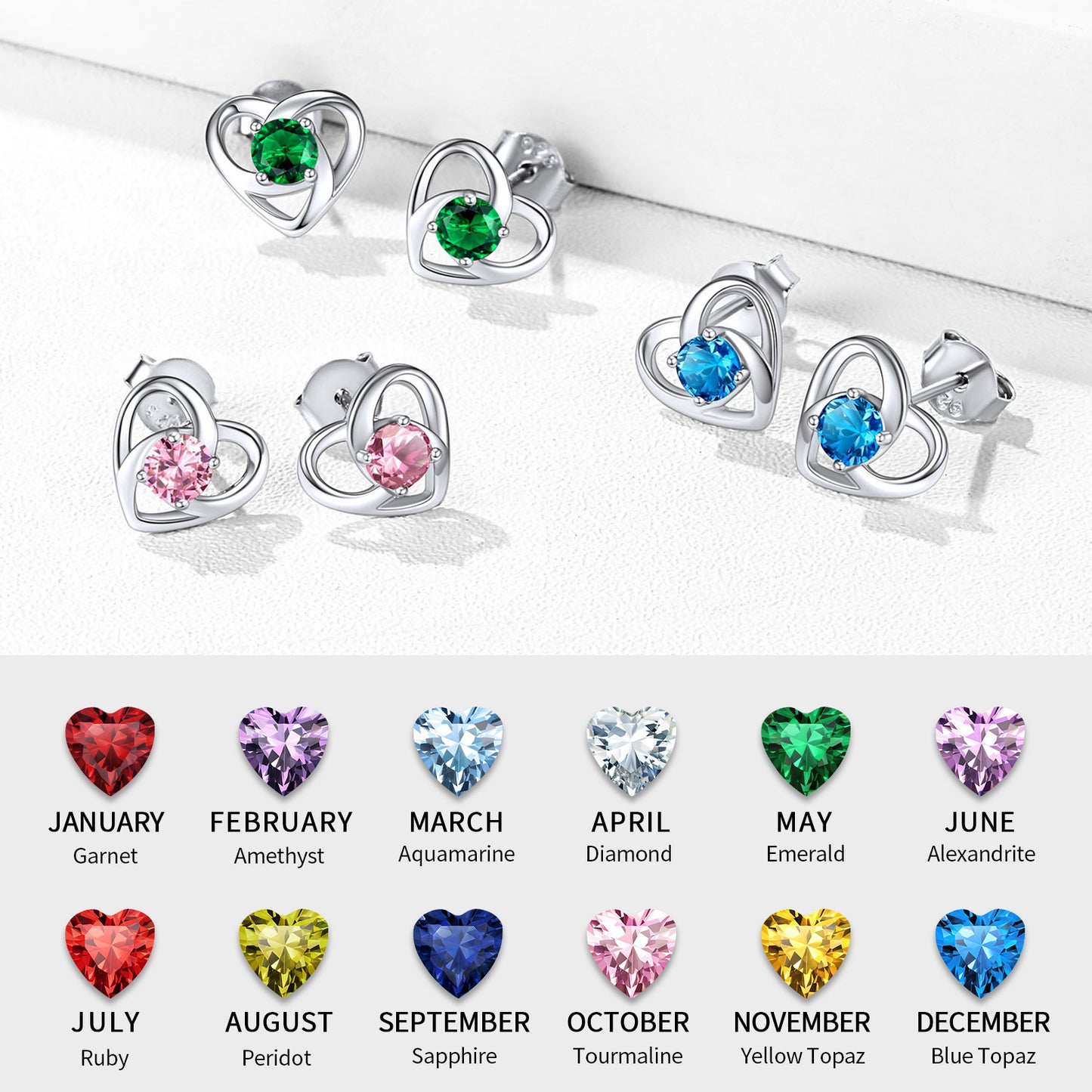 Sterling Silver Celtic Knot Birthstone Stud Earrings Birthday Gifts