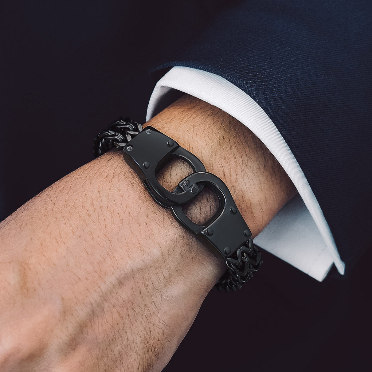 Men's Black Stainless Steel Handcuff Bracelet