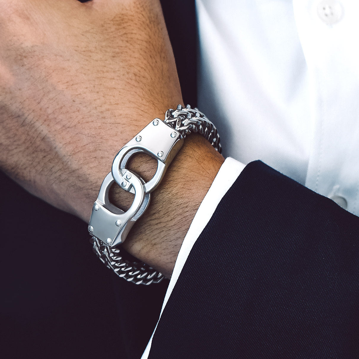 Stainless Steel Handcuffs Chain Bracelet for Men - Bold and unique style