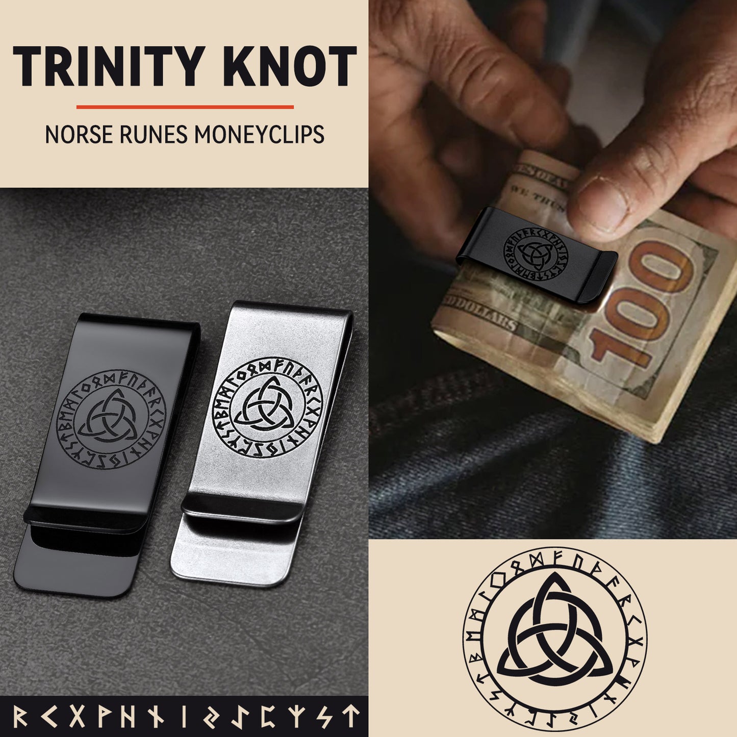 Personalised Celtic Knot Money Clip Slim Wallets
