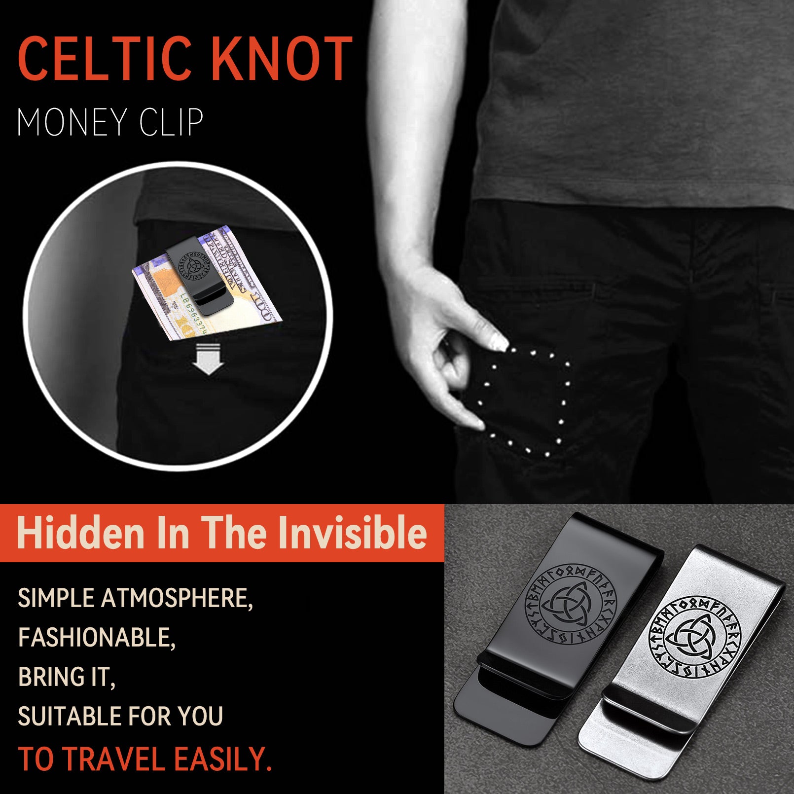 Personalised Celtic Knot Money Clip Slim Wallets