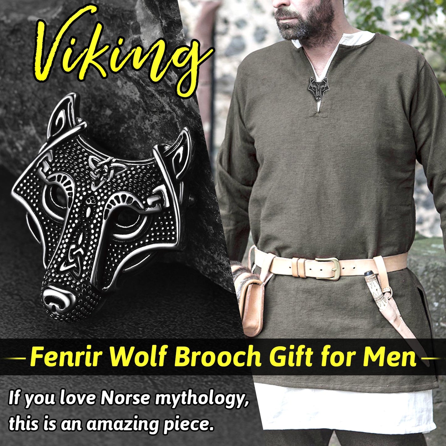 Viking Celtic Knot Wolf Brooch Pin Gifts for Men