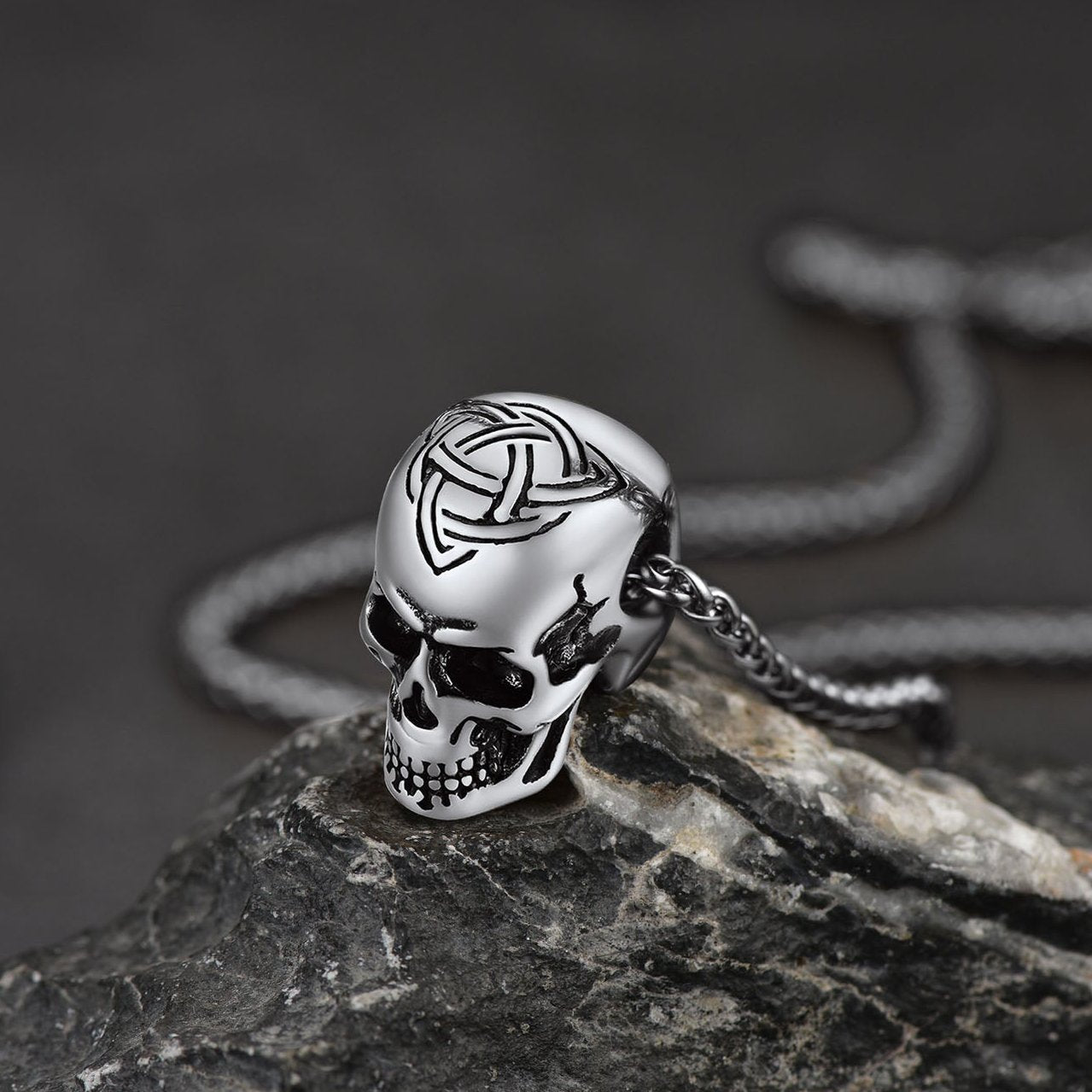 Gothic Celtic Skull Pendant Necklace for Men