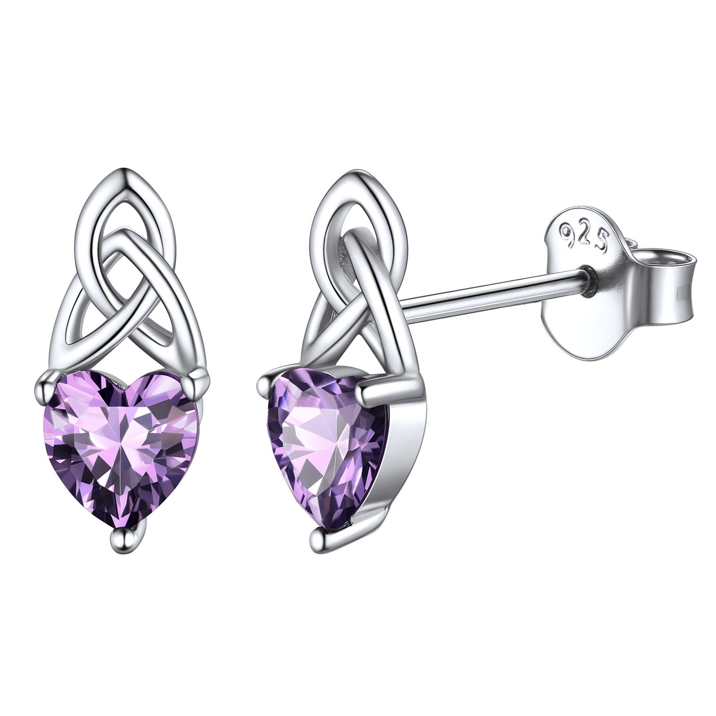 Sterling Silver Irish Celtic Trinity Knot Birthstone Stud Earrings for Women