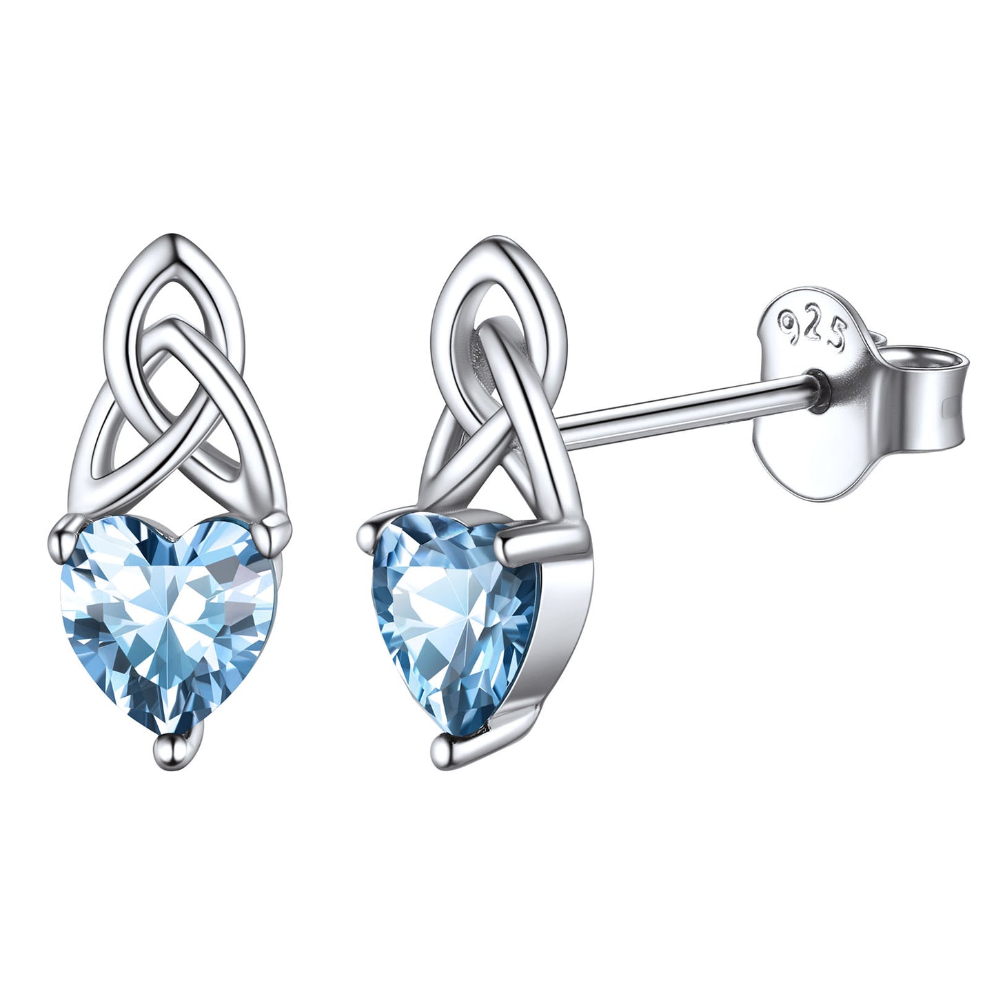 Sterling Silver Irish Celtic Trinity Knot Birthstone Stud Earrings for Women