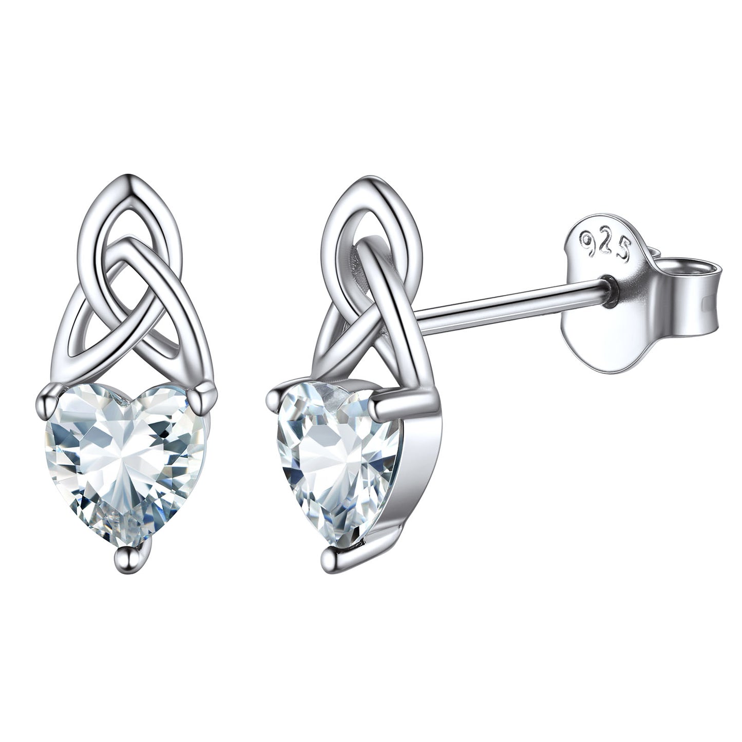 Sterling Silver Irish Celtic Trinity Knot Birthstone Stud Earrings for Women