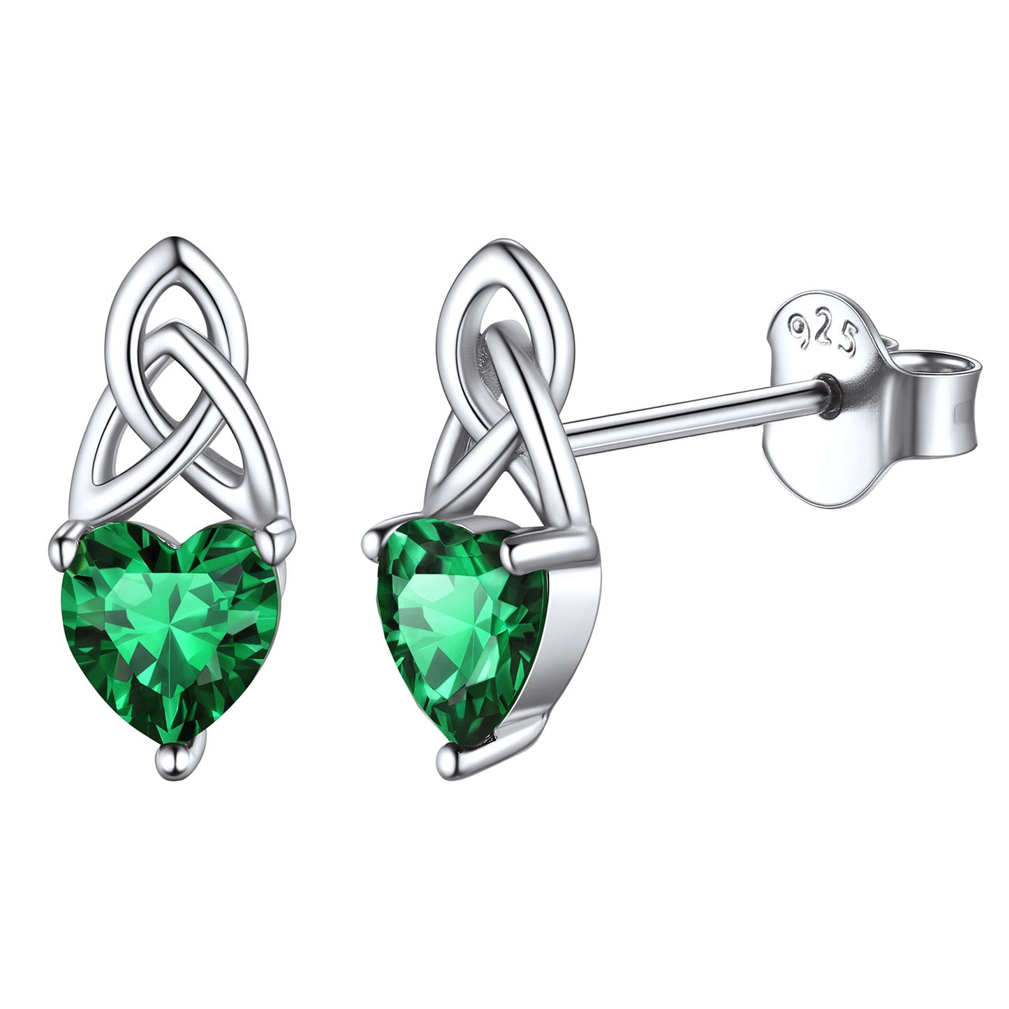 Sterling Silver Irish Celtic Trinity Knot Birthstone Stud Earrings for Women