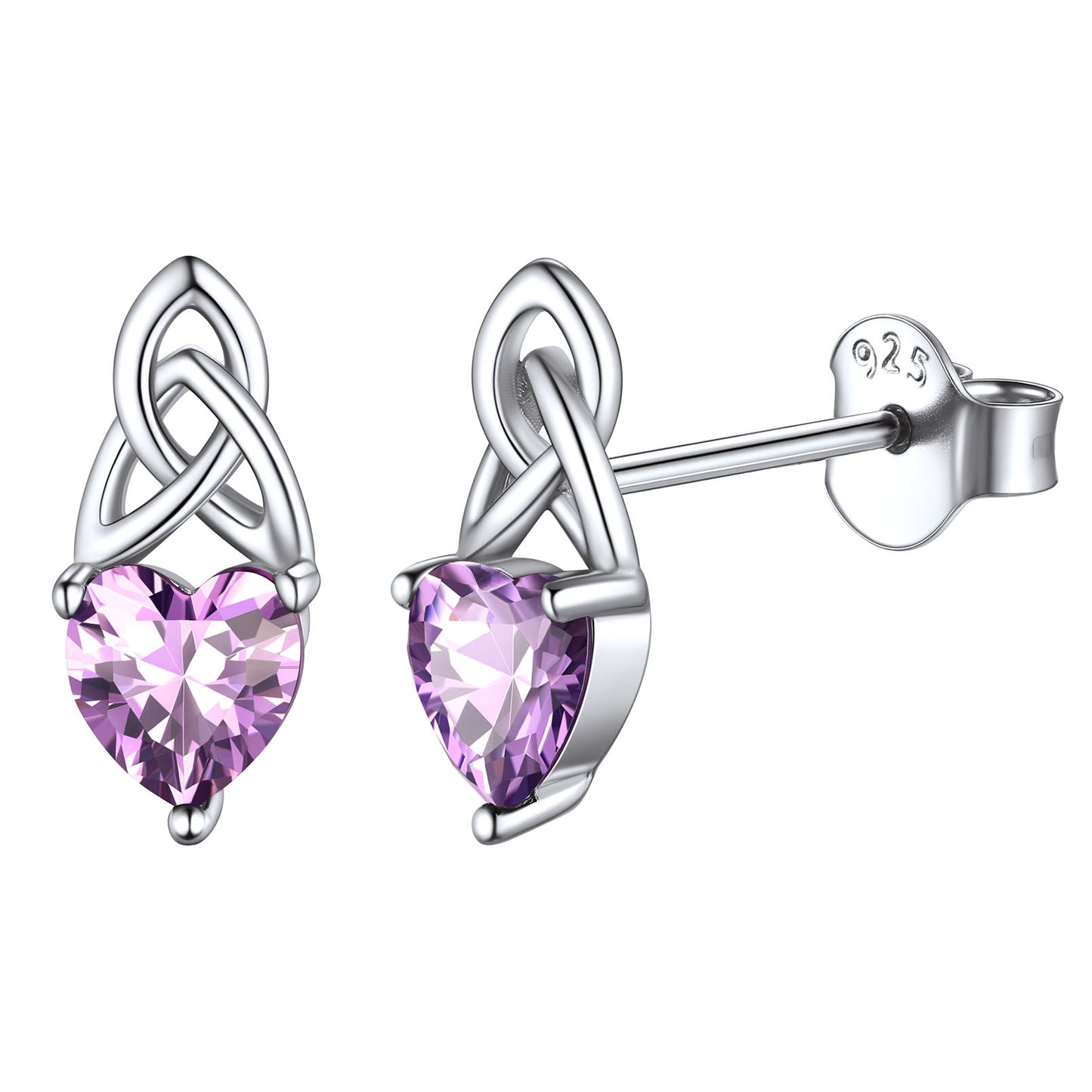 Sterling Silver Irish Celtic Trinity Knot Birthstone Stud Earrings for Women