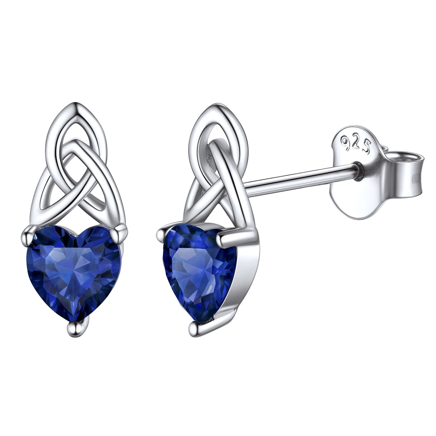 Sterling Silver Irish Celtic Trinity Knot Birthstone Stud Earrings for Women