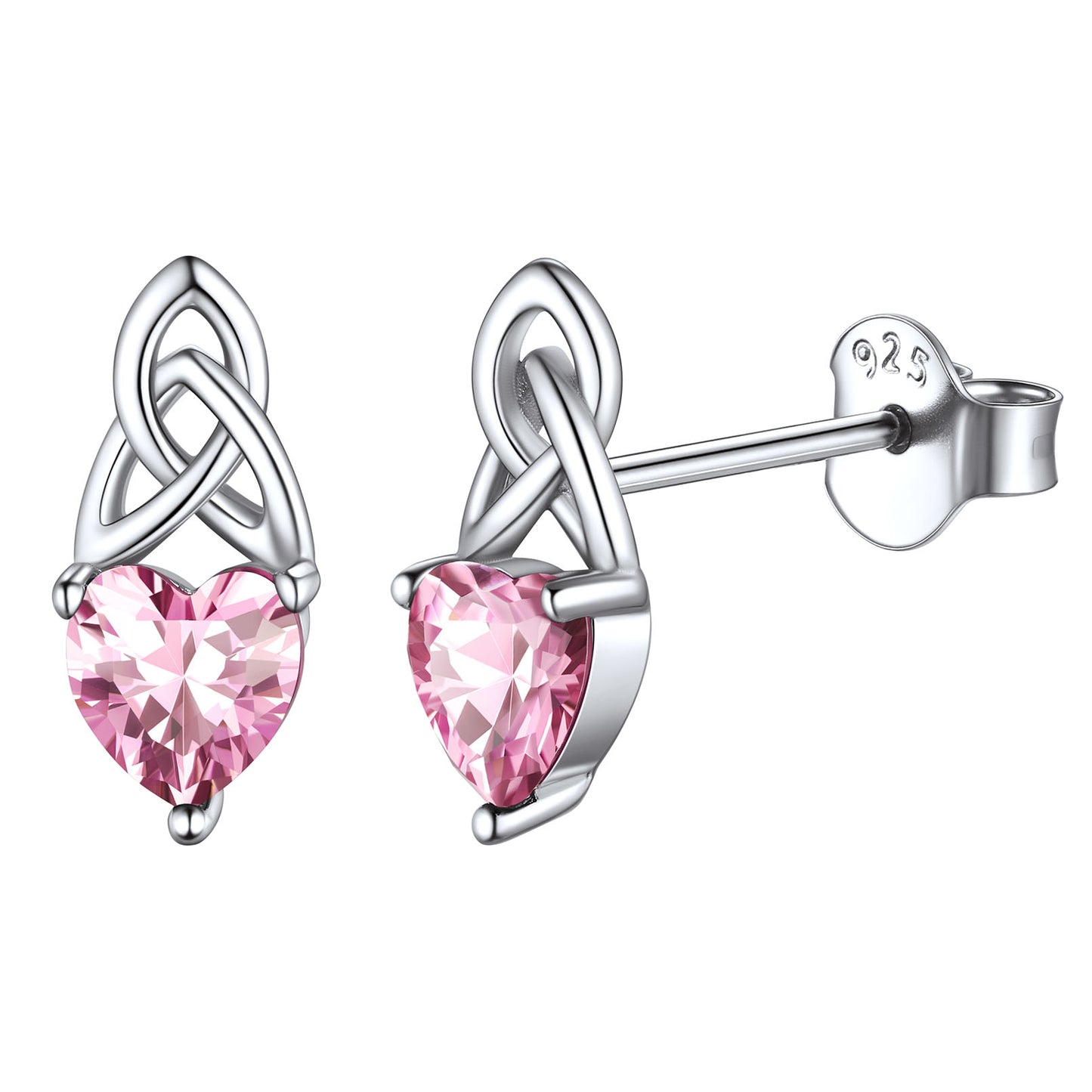 Sterling Silver Irish Celtic Trinity Knot Birthstone Stud Earrings for Women