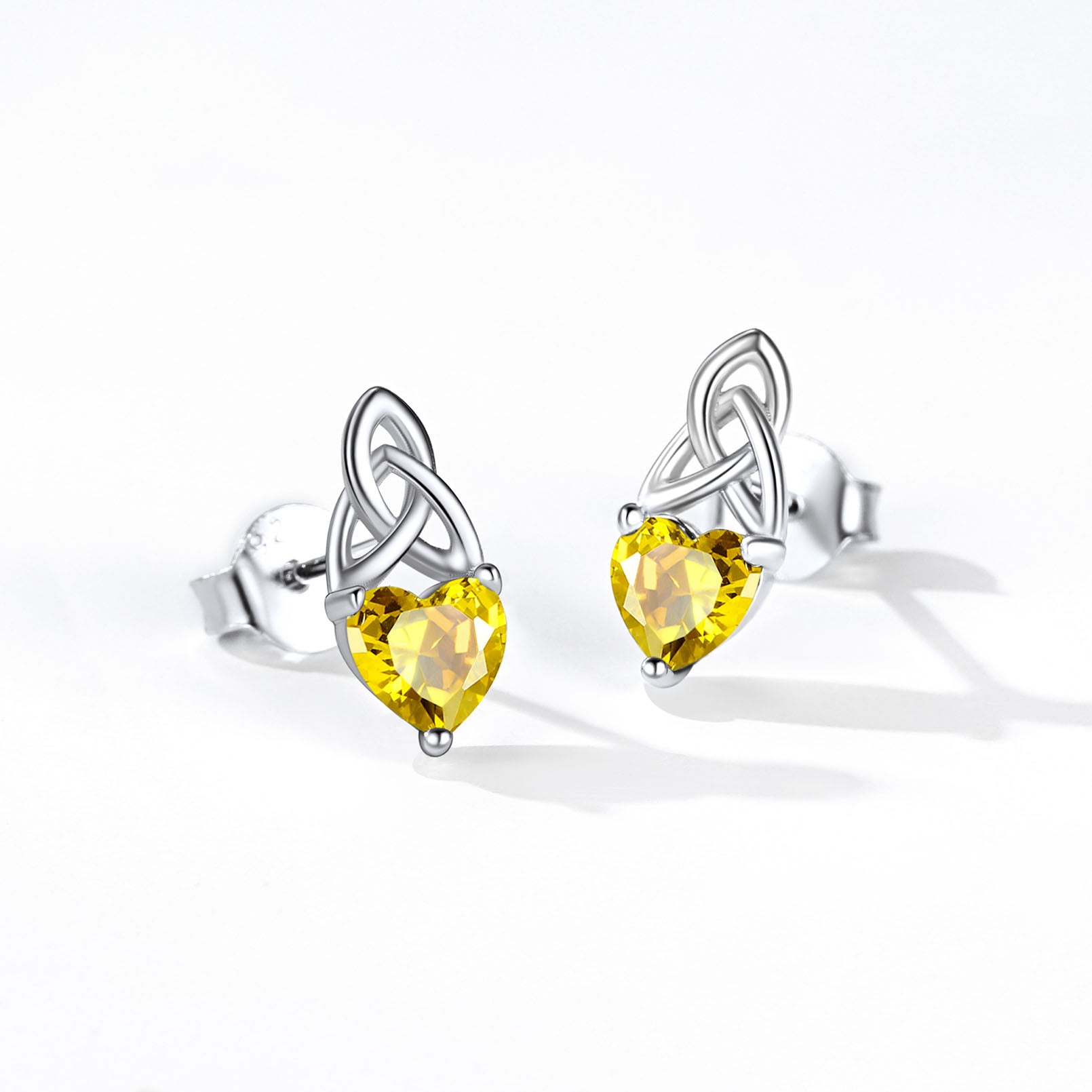 Sterling Silver Irish Celtic Trinity Knot Birthstone Stud Earrings for Women