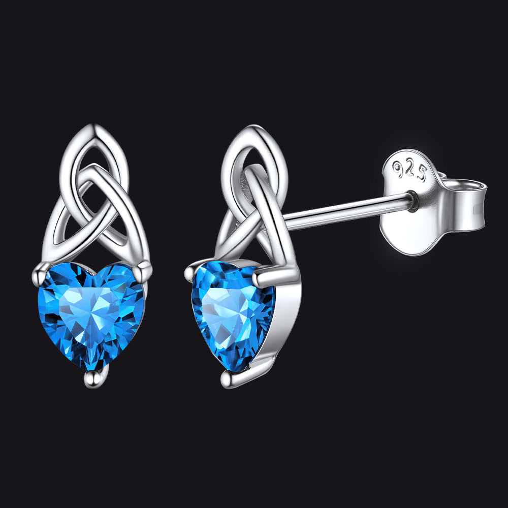 Sterling Silver Irish Celtic Trinity Knot Birthstone Stud Earrings for Women