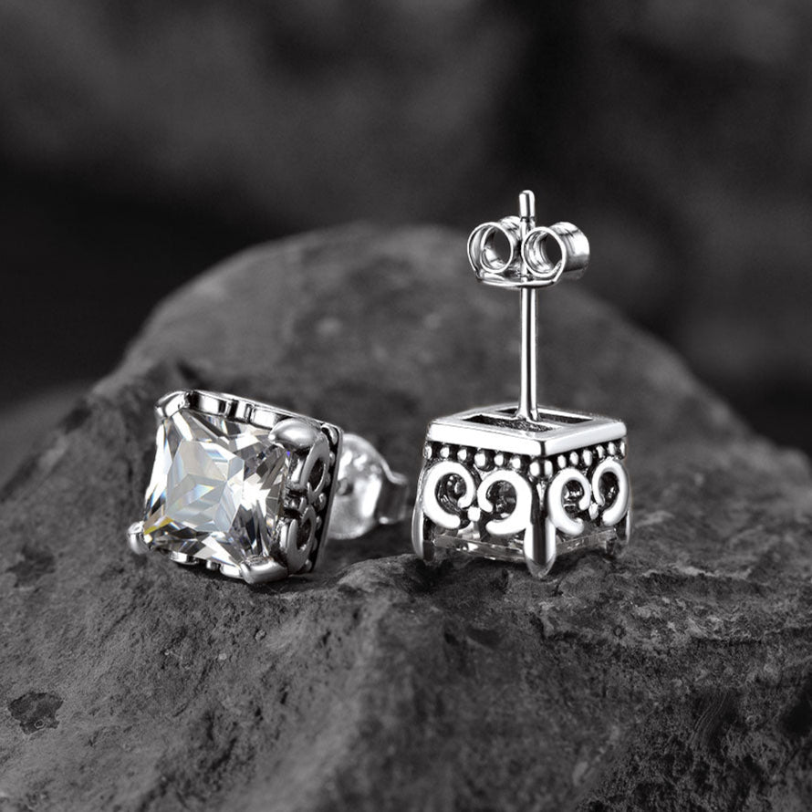 Square Cubic Zirconia Stud Earrings with Vintage Design