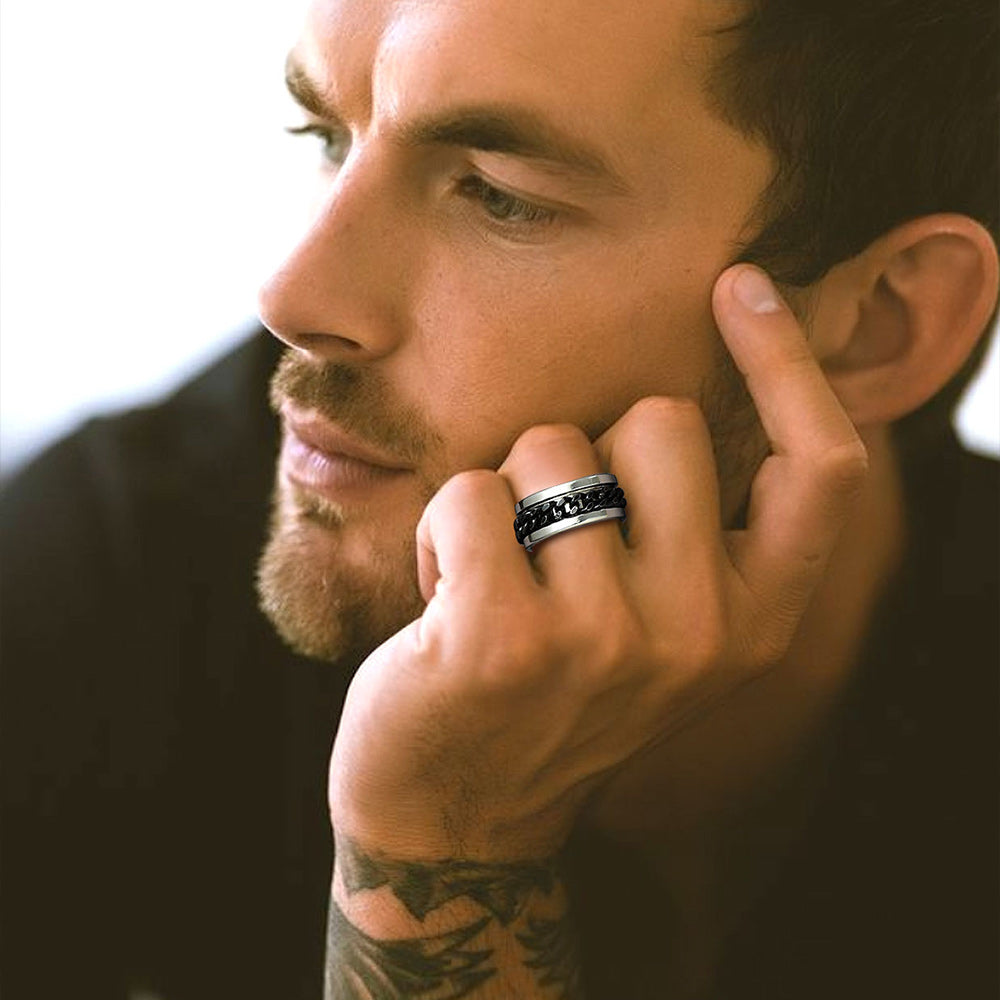 Chain Link Fidget Spinner Anxiety Ring for Men
