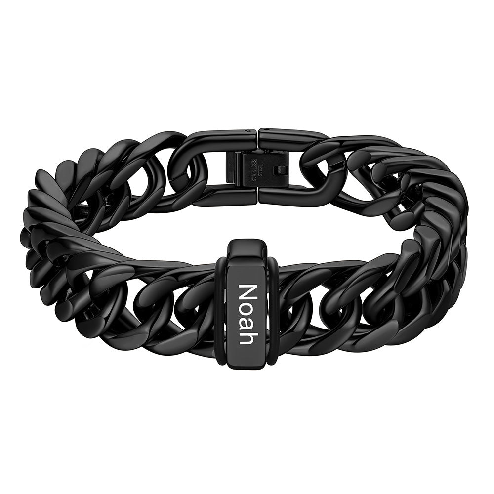 Chain bracelet with 1 name Beads 12mm Black Plated