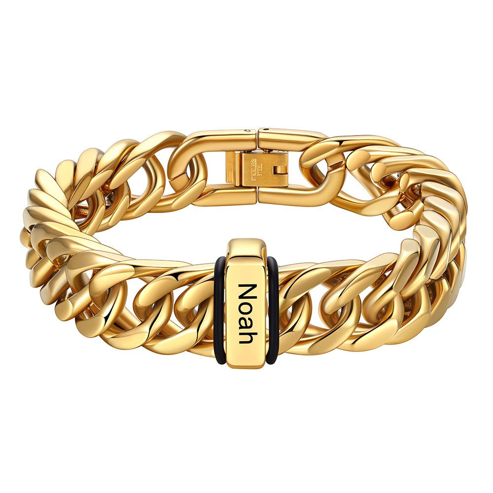 Chain bracelet with 1 name Beads 12mm Gold Plated