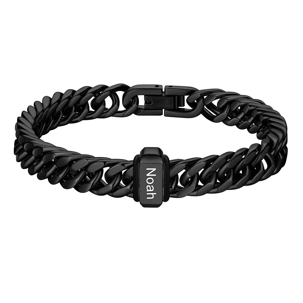 Chain bracelet with 1 name Beads 8mm Black Plated