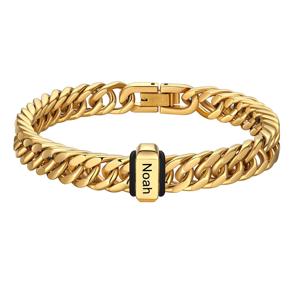 Chain bracelet with 1 name Beads 8mm Gold Plated