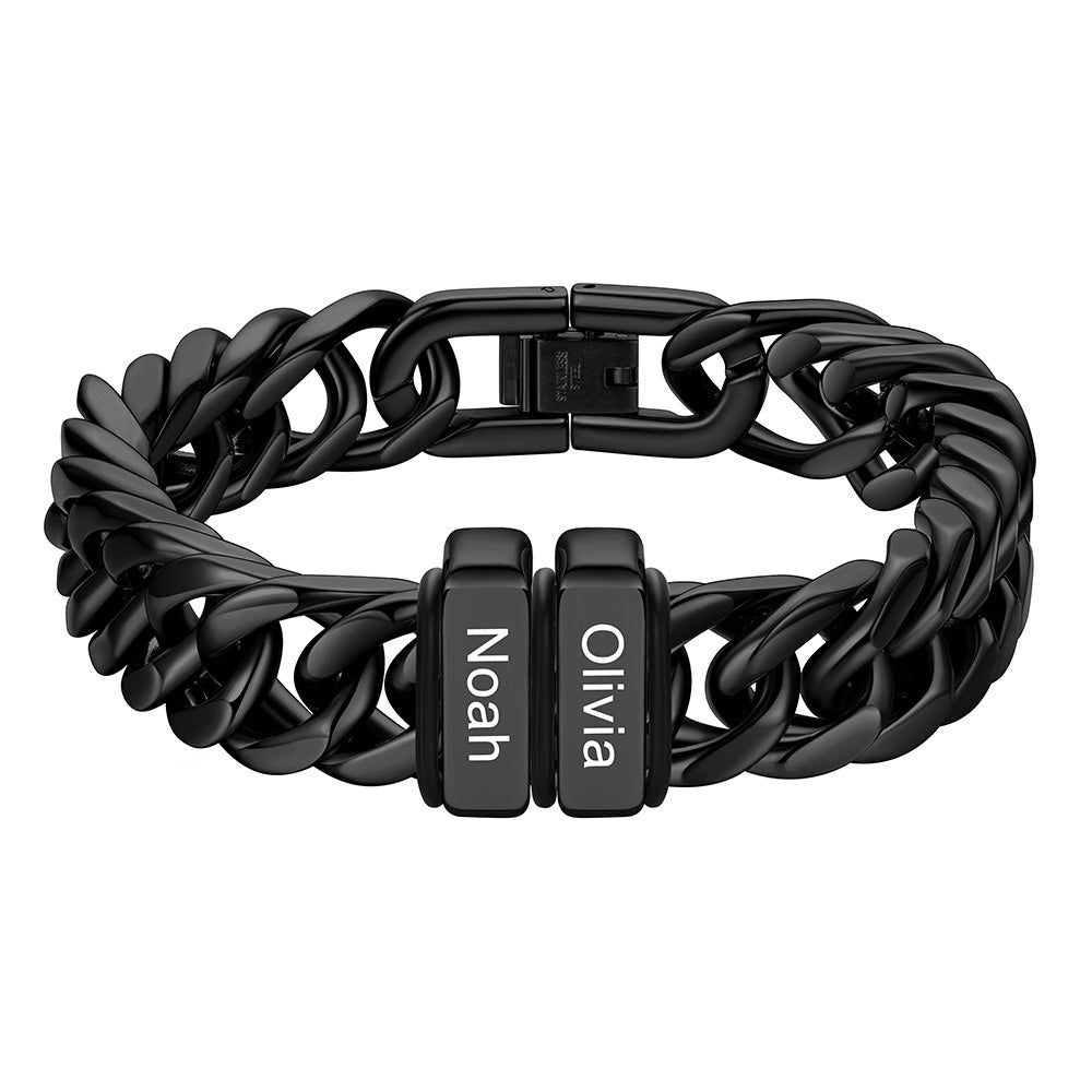 Chain bracelet with 2 name Beads 12mm Black Plated