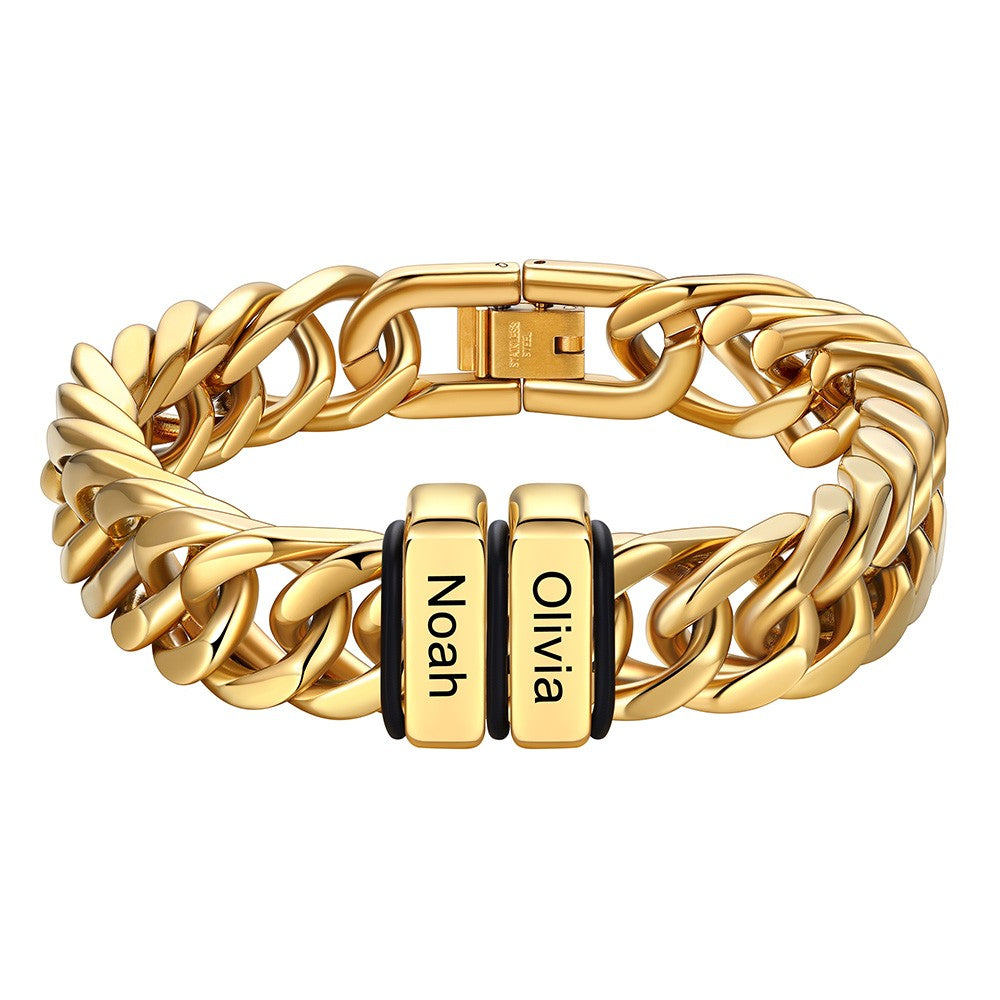 Chain bracelet with 2 name Beads 12mm Gold Plated