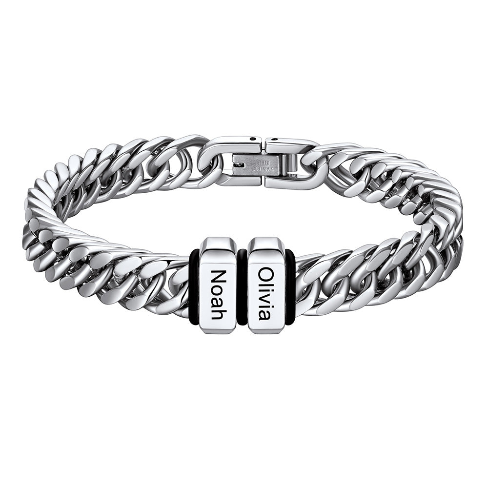 Chain bracelet with 2 name Beads 8mm