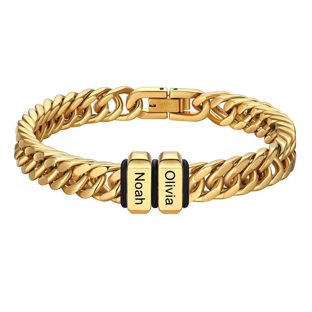 Chain bracelet with 2 name Beads 8mm Gold Plated