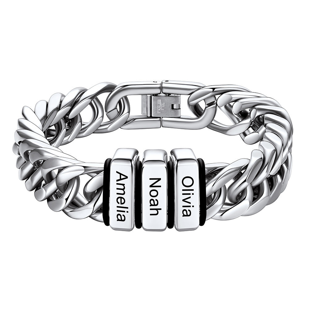 Chain bracelet with 3 name Beads 12mm