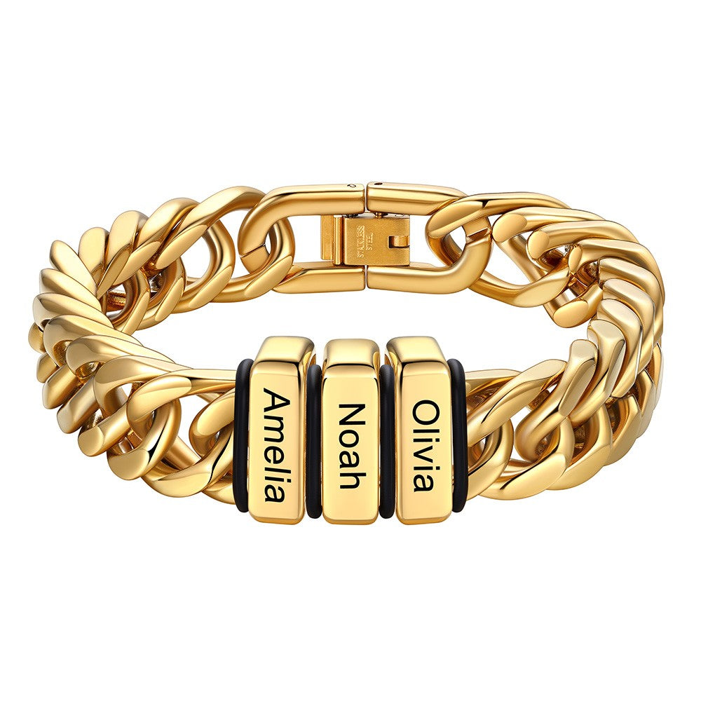 Chain bracelet with 3 name Beads 12mm Gold Plated