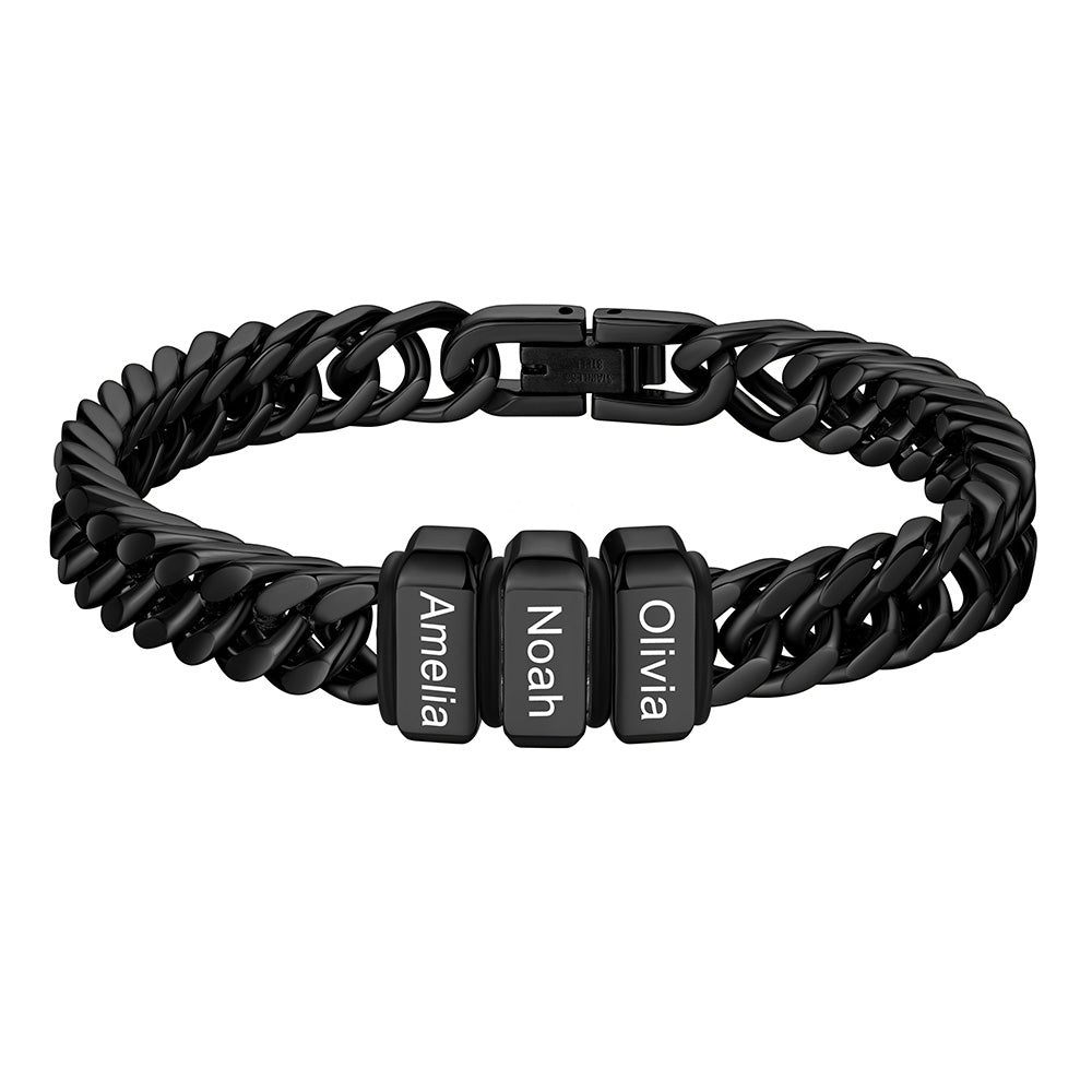 Chain bracelet with 3 name Beads 8mm Black Plated