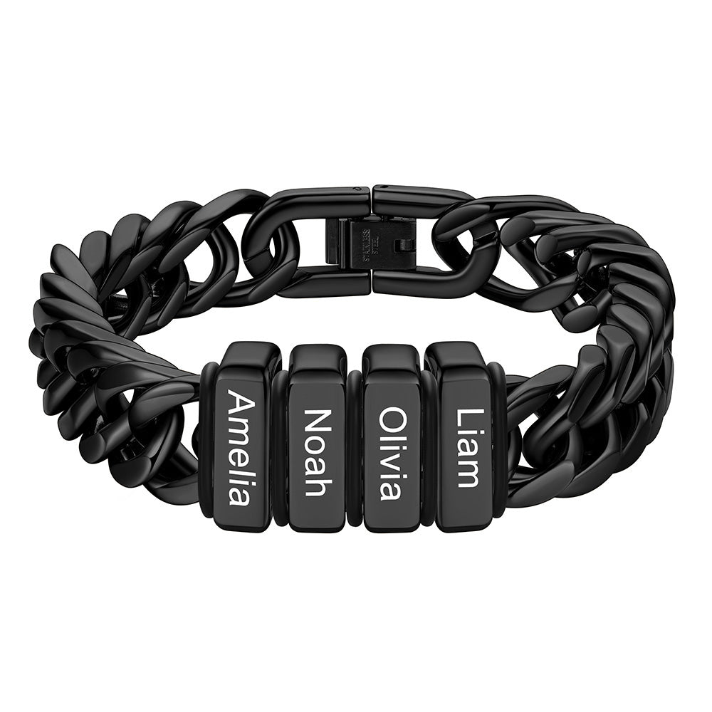 Chain bracelet with 4 name Beads 12mm Black Plated
