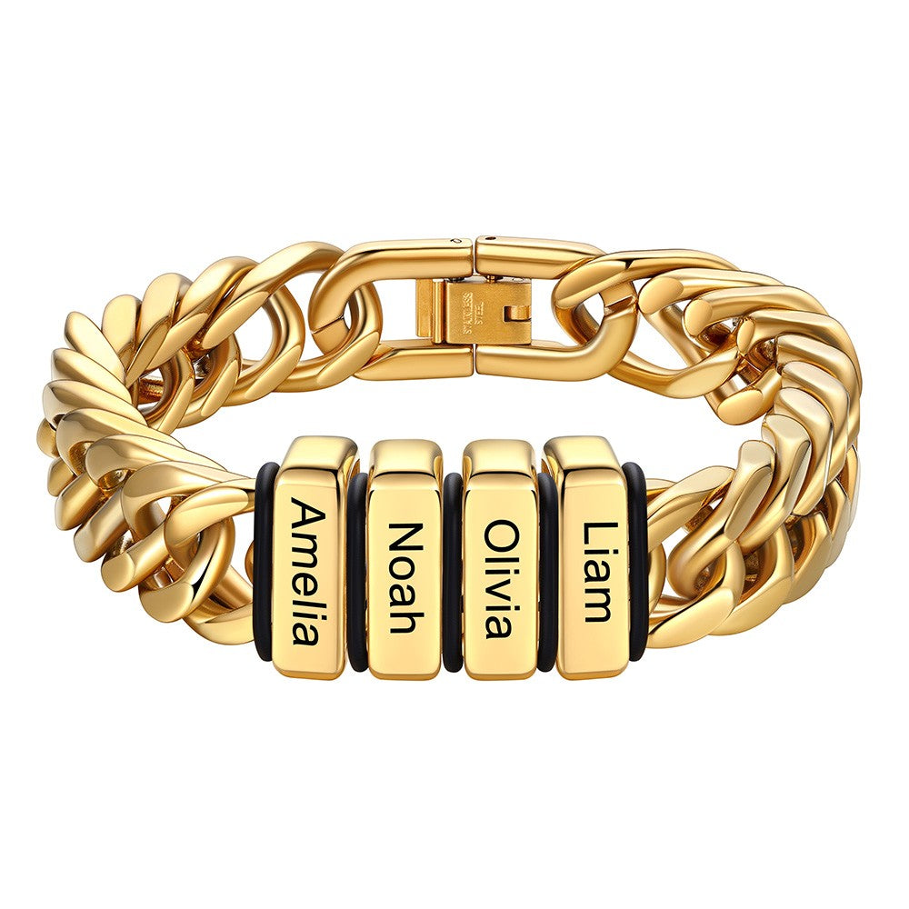 Chain bracelet with 4 name Beads 12mm Gold Plated