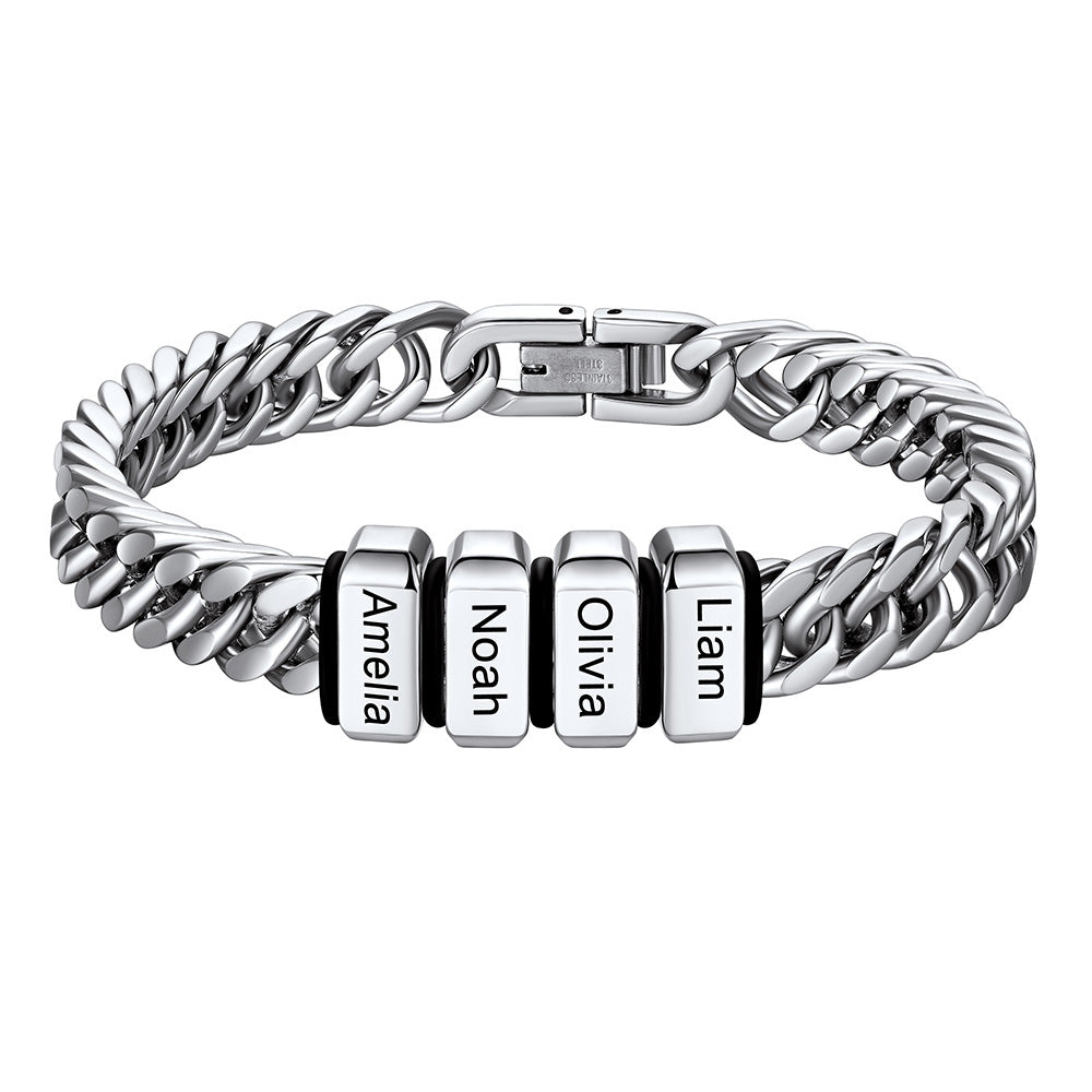 Chain bracelet with 4 name Beads 8mm