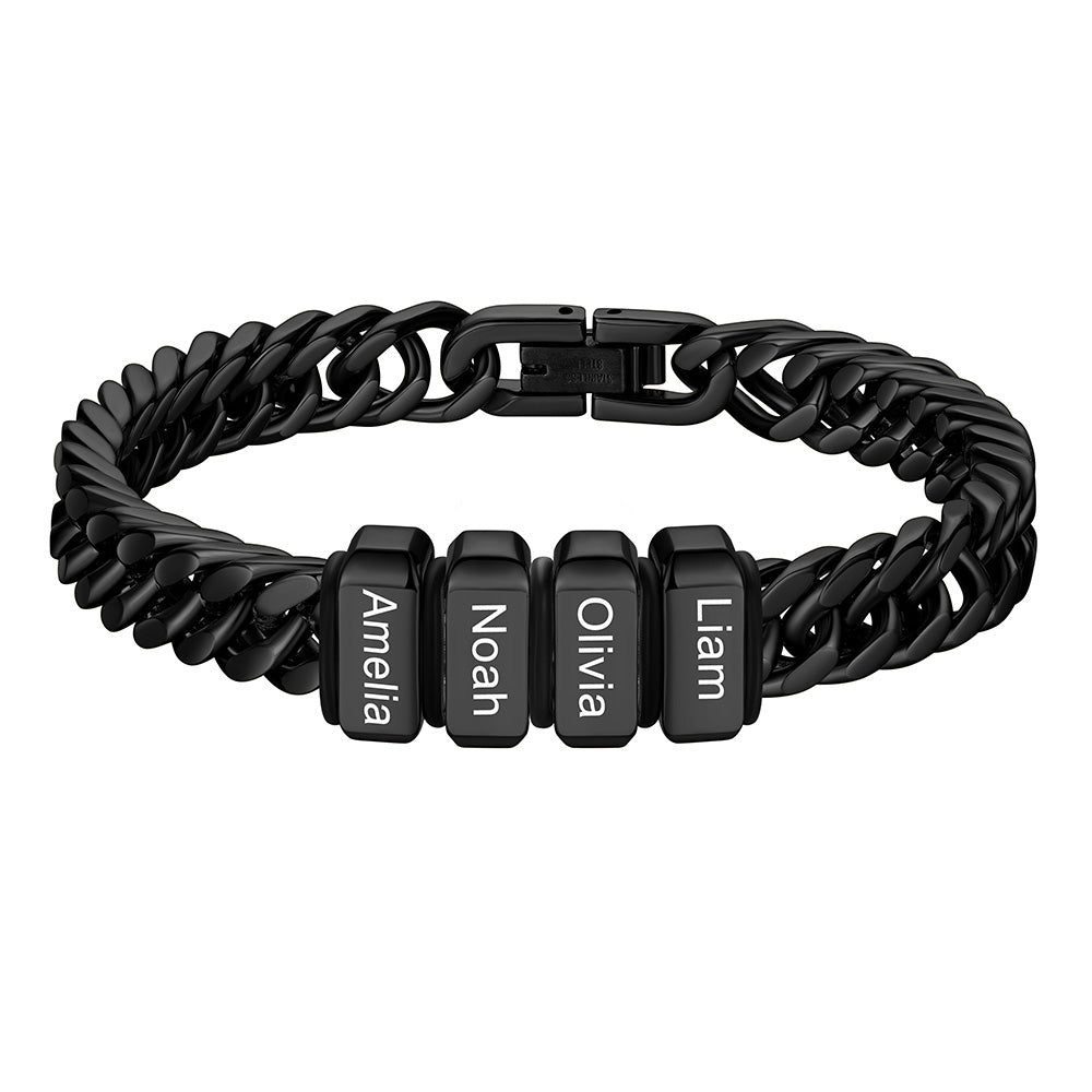 Chain bracelet with 4 name Beads 8mm Black Plated