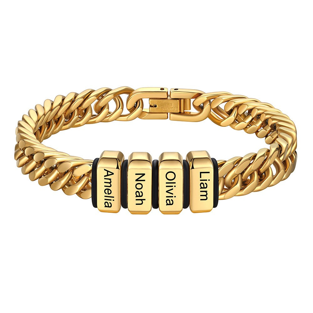 Chain bracelet with 4 name Beads 8mm Gold Plated