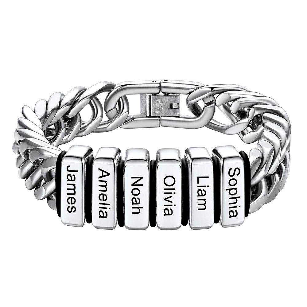 Chain bracelet with 6 name Beads 12mm