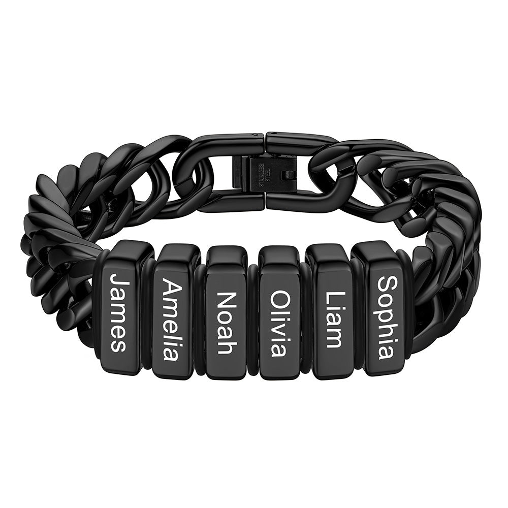 Chain bracelet with 6 name Beads 12mm Black Plated