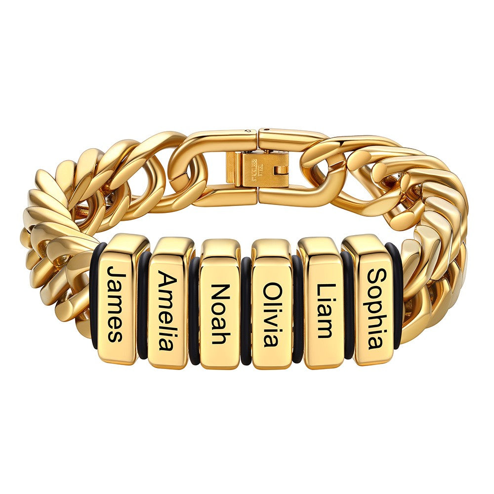 Chain bracelet with 6 name Beads 12mm Gold Plated