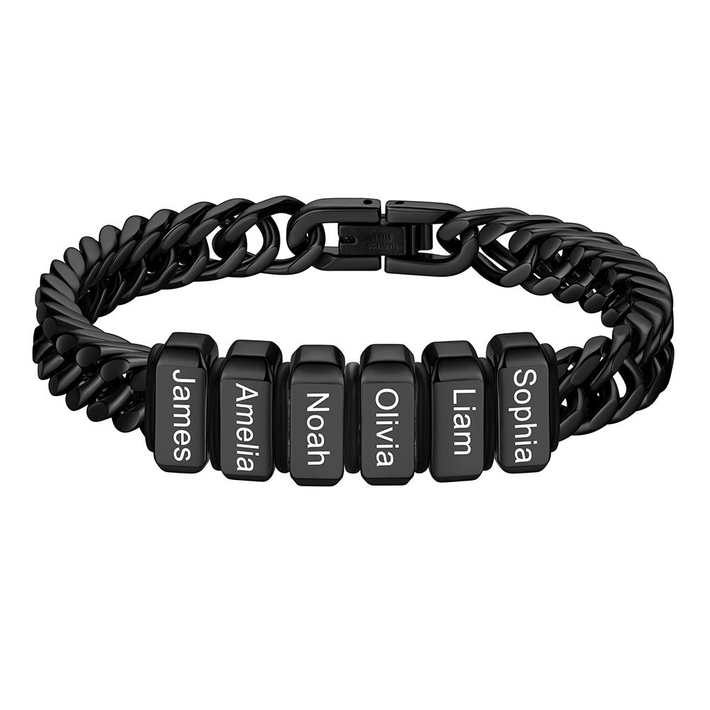 Chain bracelet with 6 name Beads 8mm Black Plated